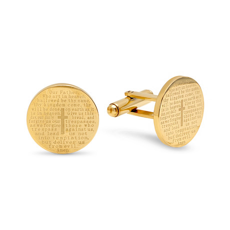 18k Gold Plated Our Father Prayer Round Cufflinks