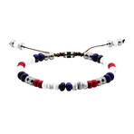 Agate + Fossil + Howlite Drawstring Bead Bracelet // Red + White + Blue