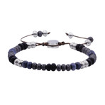 Coral + Hematite Drawstring Bead Bracelet // Blue + Black