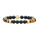Onyx + Tiger's Eye Bead Bracelet // Brown + Black + Gold