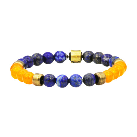Lapis Lazuli + Carnelian Bead Bracelet // Blue + Orange