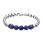 Sodalite Round Box Link Bead Bracelet // Silver + Blue
