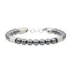 Hematite Adjustable Bead Bracelet // Silver + Gray