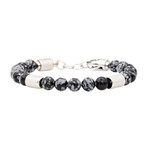 Obsidian Snowflake Adjustable Bead Bracelet // Black + Gray