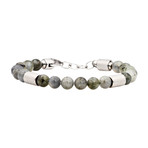 Labradorite Adjustable Bead Bracelet // Silver + Green