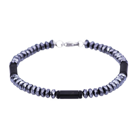 Hematite Bar Bead Bracelet // Black + Silver