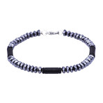 Hematite Bar Bead Bracelet // Black + Silver