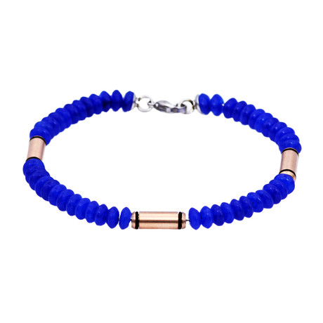 Onyx + Rose Gold Bar Bead Bracelet // Blue