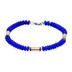 Onyx + Rose Gold Bar Bead Bracelet // Blue