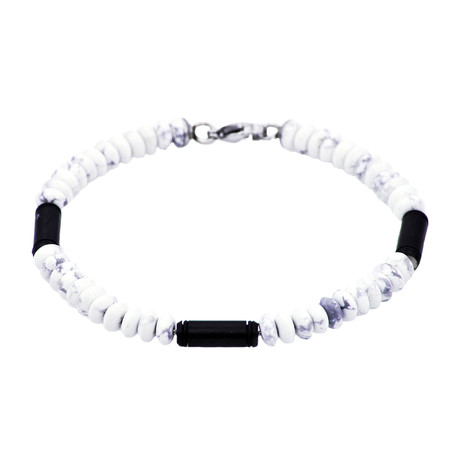 Howlite Bar Bead Bracelet // Black + White