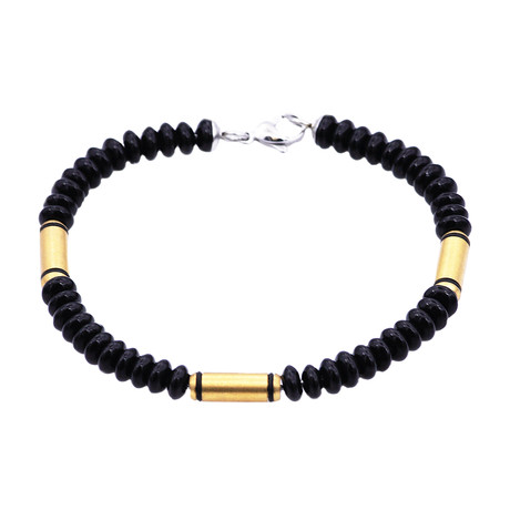 Onyx Bar Bead Bracelet // Gold + Black
