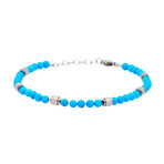 Turquoise Textured Adjustable Bead Bracelet // Blue