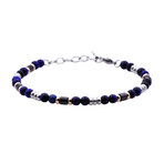 Tiger's Eye Bead Bracelet // Blue + Rose + Black + Silver