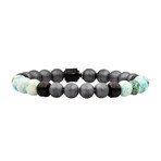 Hematite + Agate Bead Bracelet // Gray + Aqua + Black