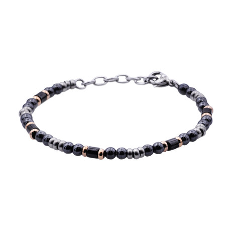 Hematite Bead Bracelet // Rose + Black