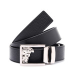 Versace Collection // Medusa Buckle Grain Leather Belt // Black