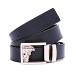 Versace Collection // Medusa Buckle Grain Leather Belt // Blue