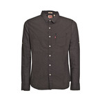 Basic Button-Up Collared Shirt // Black Flowers (XL)