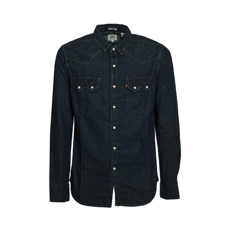 Pocketed Denim Button-Up Collared Shirt // Blue Denim (S)