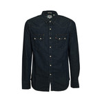 Pocketed Denim Button-Up Collared Shirt // Blue Denim (M)