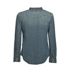 Pocketed Denim Button-Up Collared Shirt // Faded Denim (XL)