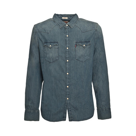 Pocketed Denim Button-Up Collared Shirt // Faded Denim (S)