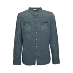Pocketed Denim Button-Up Collared Shirt // Faded Denim (L)