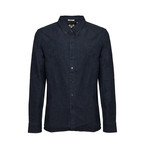 Basic Button-Up Collared Shirt // Denim (M)