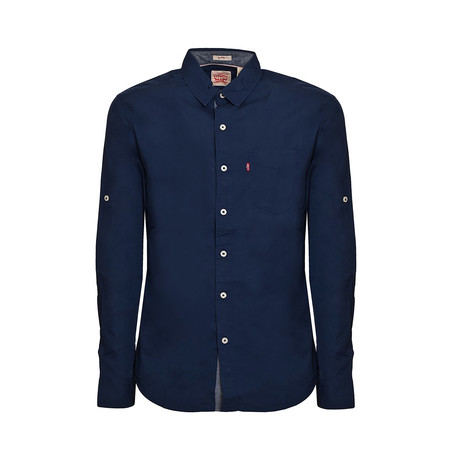 Basic Button-Up Collared Shirt // Navy (S)
