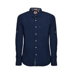 Basic Button-Up Collared Shirt // Navy (L)
