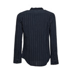 Pinstripe Button-Up Collared Shirt // Navy (L)