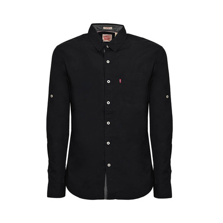 Basic Button-Up Collared Shirt // Black (S)