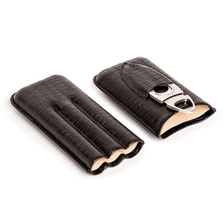 Black Croc Triple Cigar Holder // Genuine Leather