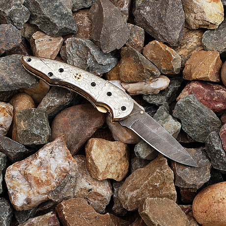 Damascus Liner Lock Folding Knife // FRB-301110