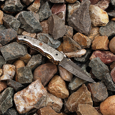 Damascus Liner Lock Folding Knife // FRB-301112