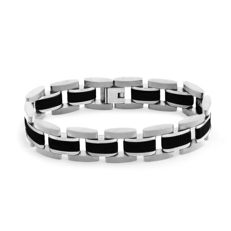 Titanium Bracelet Large Links // Silver + Black (Silver + Black)