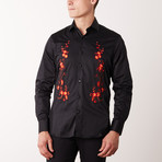 Slim-Fit Printed Flower Dress Shirt // Black (S)