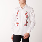 Slim-Fit Printed Flower Dress Shirt // White (S)