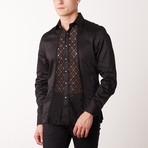 Slim-Fit Printed Paisley Dress Shirt // Black (L)