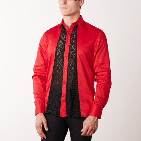 Slim-Fit Printed Paisley Dress Shirt // Red (S)