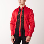 Slim-Fit Printed Paisley Dress Shirt // Red (L)