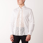 Slim-Fit Printed Paisley Dress Shirt // White (L)