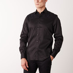 Slim-Fit Printed Dress Shirt + Lace Overlay // Black (XL)