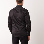 Slim-Fit Printed Dress Shirt + Side Detail // Black (M)