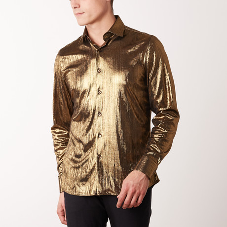 Slim-Fit Printed Dress Shirt + Shoulder Design // Gold (S)