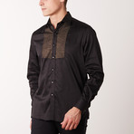 Slim-Fit Printed Dress Shirt + Detail // Black (M)