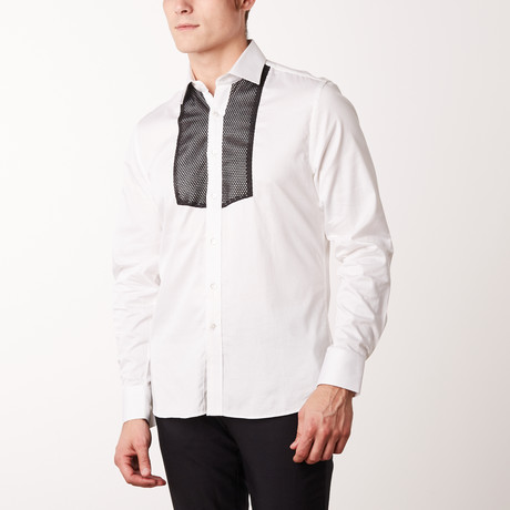 Slim-Fit Printed Dress Shirt + Detail // White (S)
