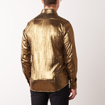 Slim-Fit Printed Dress Shirt + Shoulder Design // Gold (XL)