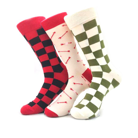 Check Pattern + Arrow Sock Bundle // 3 Pack // Multicolor