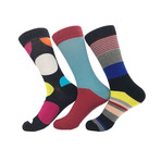 Circle + Stripe Sock Bundle // 3 Pack // Multicolor
